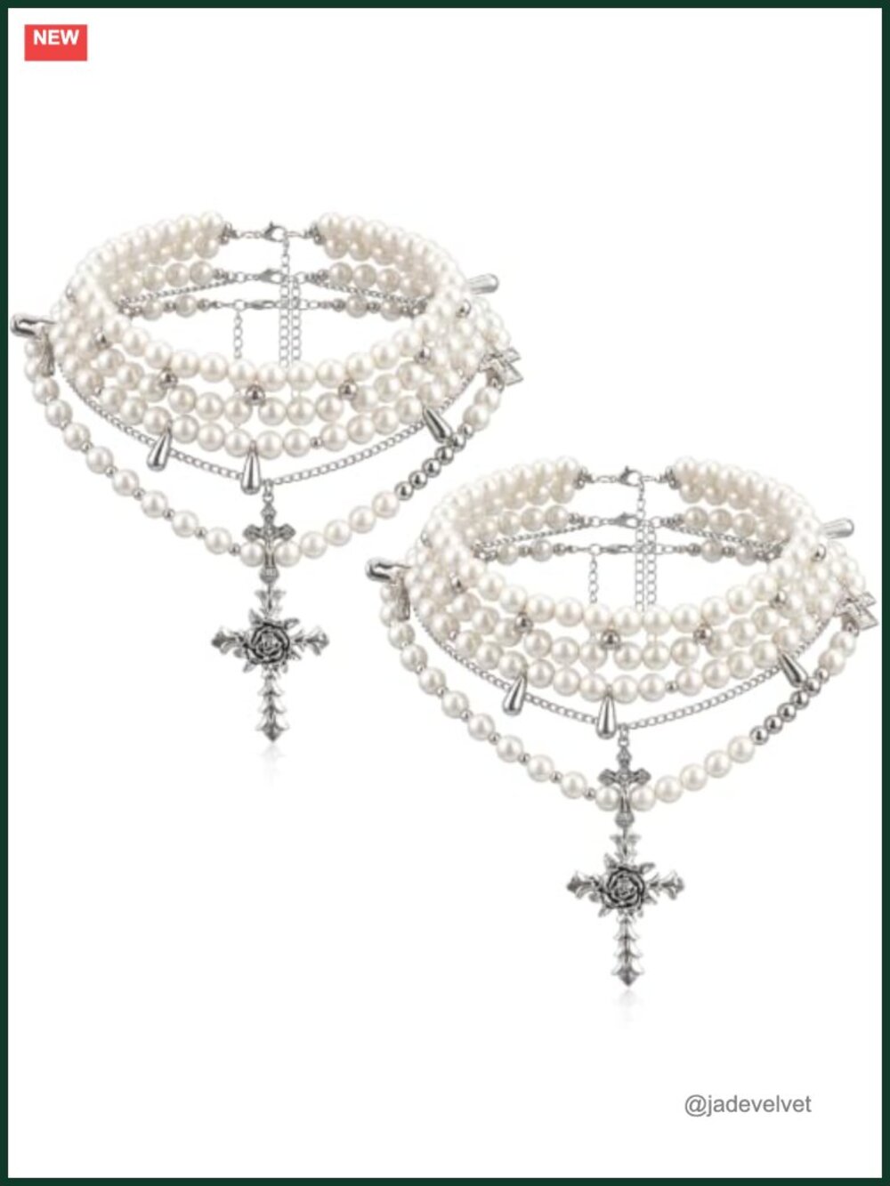 Gothic Cross Pearl Necklace Set Layered Stackable Women